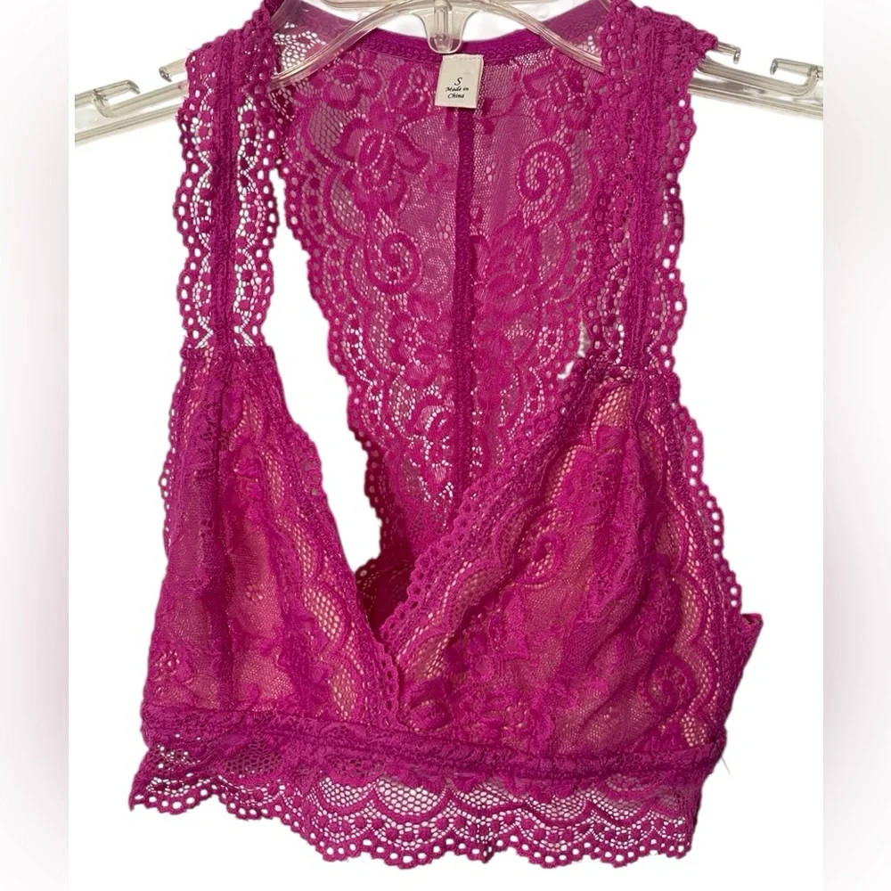 Francesca's Lace Racerback Bralette Hot Pink Size Small - Picture 3 of 7